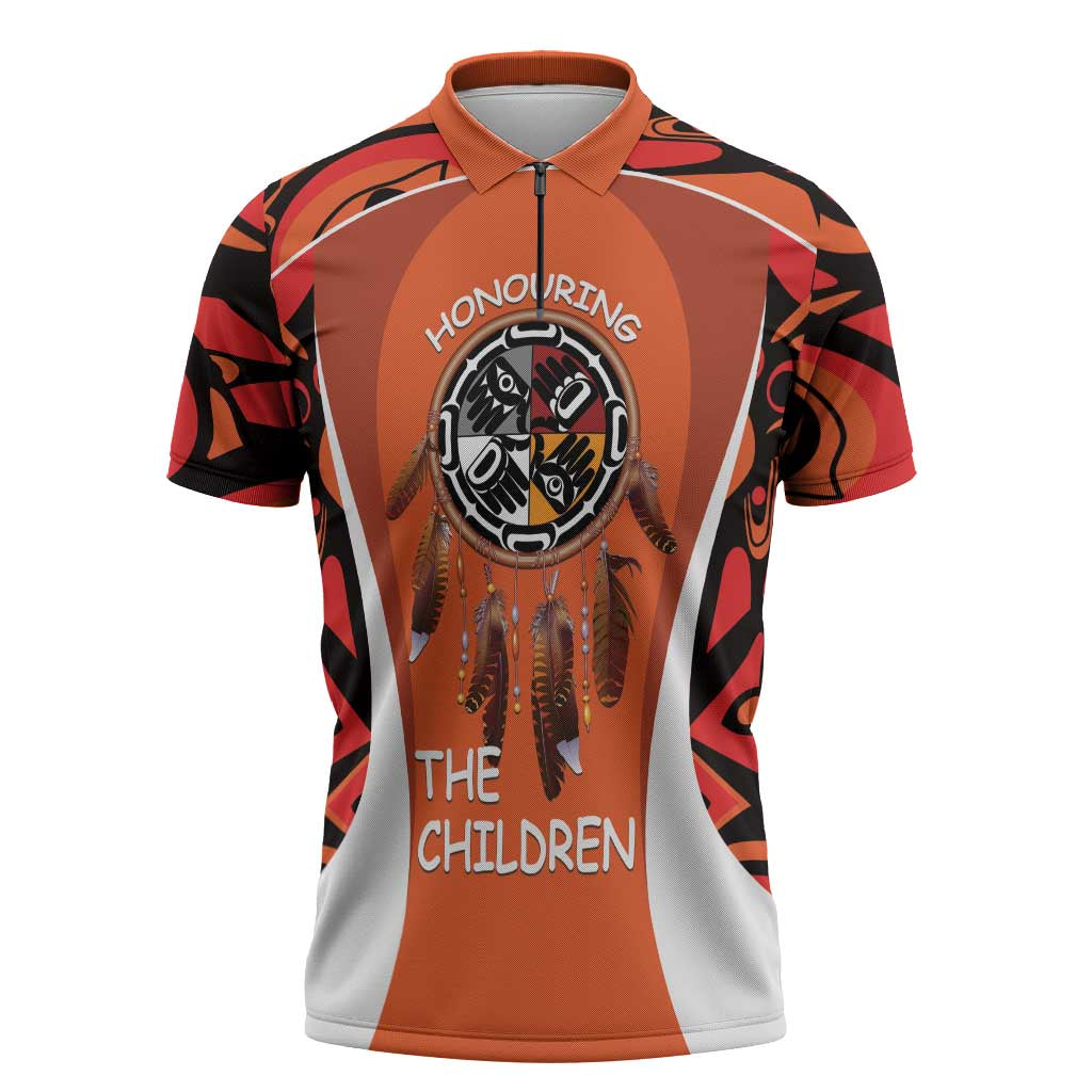 Personalized Orange Day Canada Zipper Polo Shirt Honouring The Children Haida Pattern - Wonder Print Shop