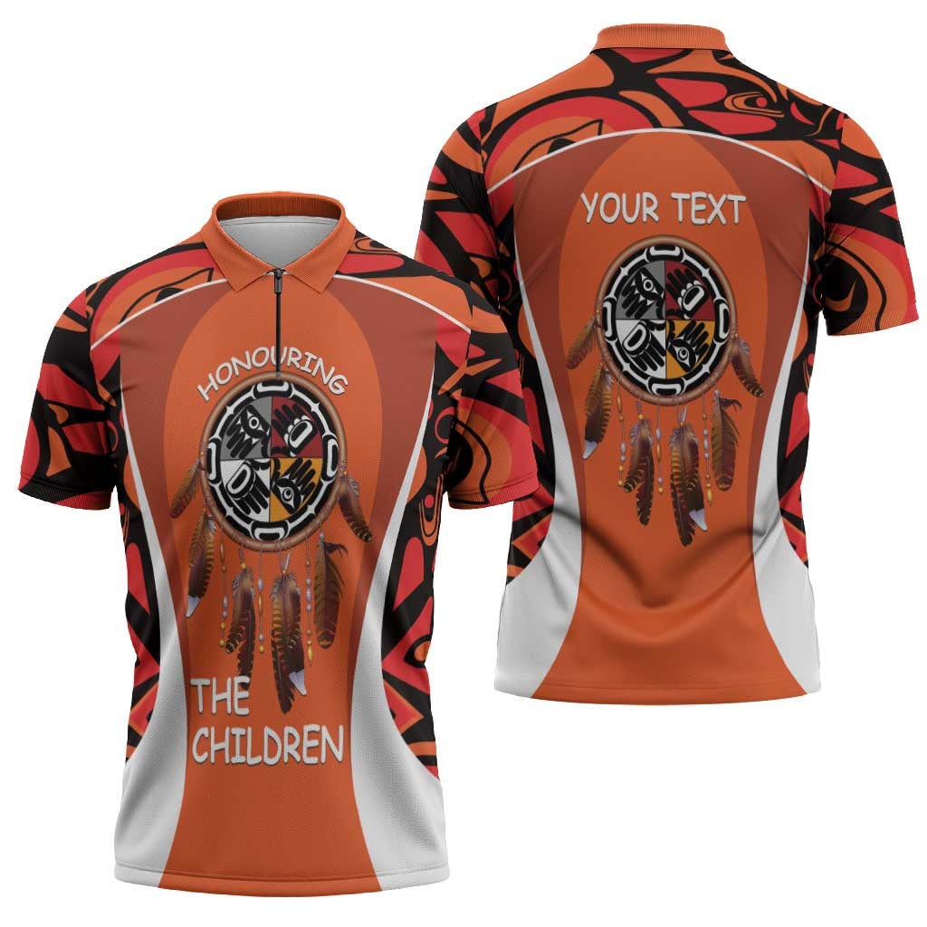 Personalized Orange Day Canada Zipper Polo Shirt Honouring The Children Haida Pattern - Wonder Print Shop