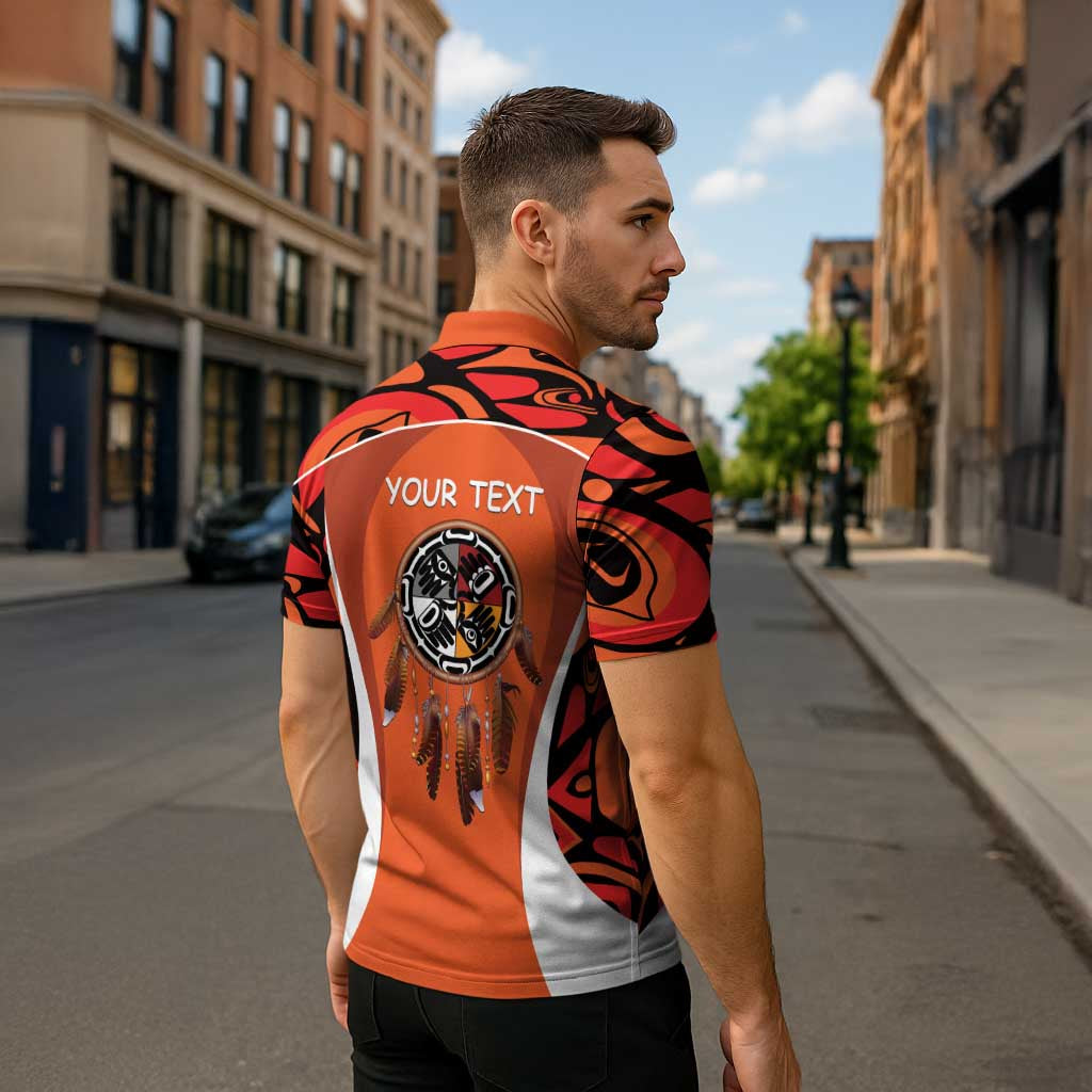 Personalized Orange Day Canada Zipper Polo Shirt Honouring The Children Haida Pattern - Wonder Print Shop