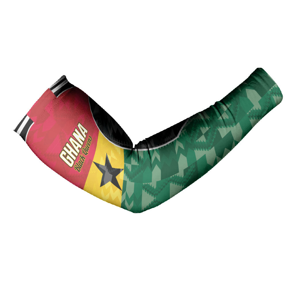 Ghana Football Custom Arm Sleeves Go Black Queens Kente Pattern