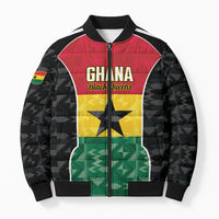 Ghana Football Custom Bomber Puffer Jacket Go Black Queens Kente Pattern