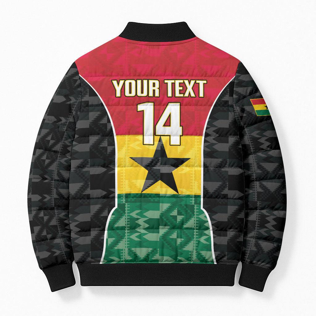 Ghana Football Custom Bomber Puffer Jacket Go Black Queens Kente Pattern