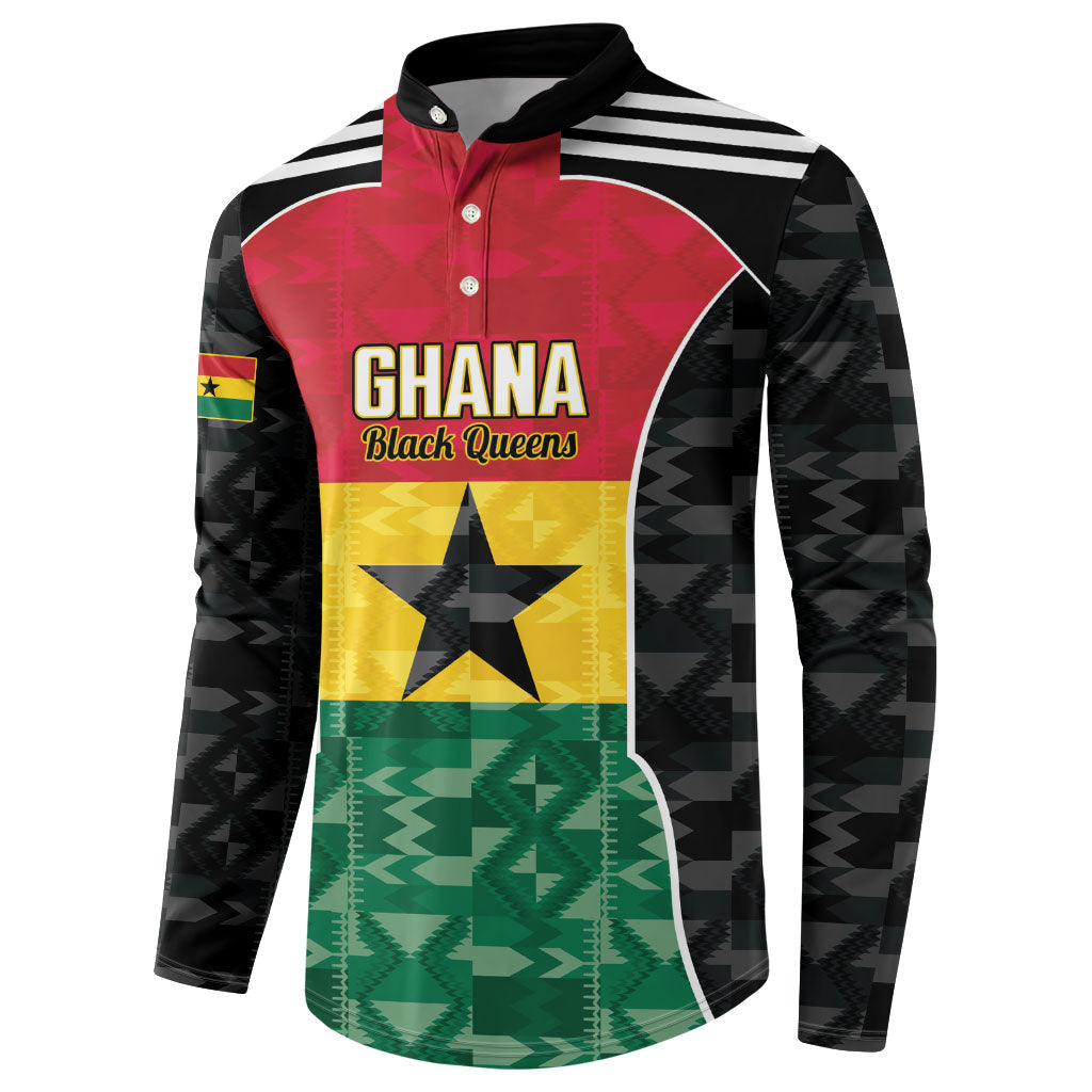 Ghana Football Custom Button Sweatshirt Go Black Queens Kente Pattern