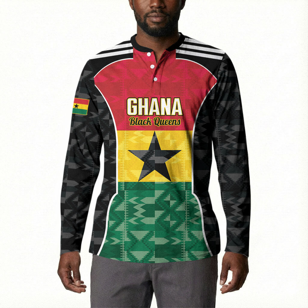 Ghana Football Custom Button Sweatshirt Go Black Queens Kente Pattern
