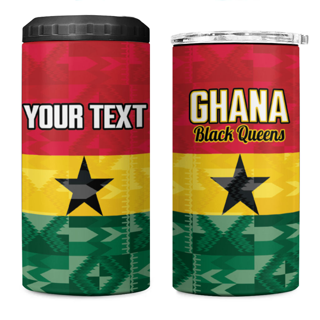 Ghana Football Custom 4 in 1 Can Cooler Tumbler Go Black Queens Kente Pattern