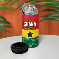 Ghana Football Custom 4 in 1 Can Cooler Tumbler Go Black Queens Kente Pattern