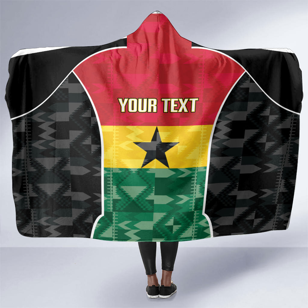 Ghana Football Custom Hooded Blanket Go Black Queens Kente Pattern