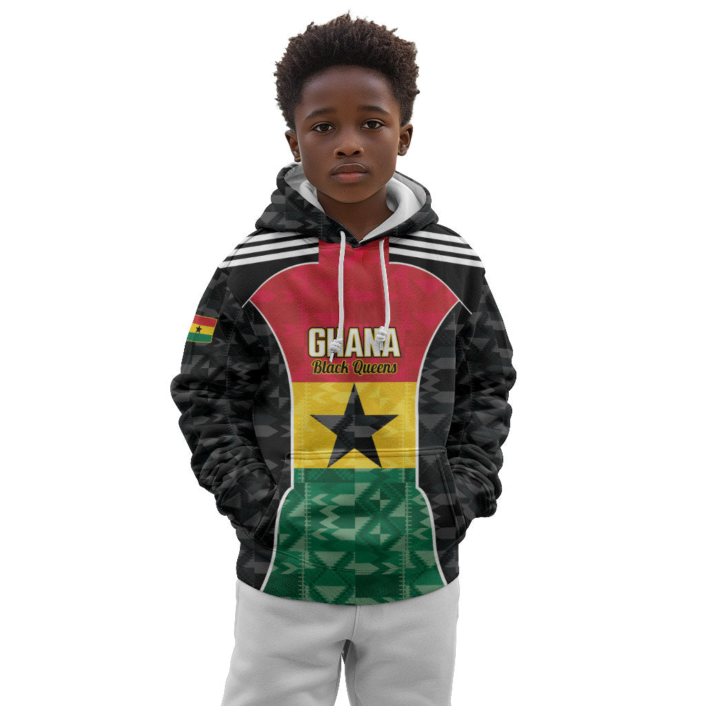 Ghana Football Custom Kid Hoodie Go Black Queens Kente Pattern