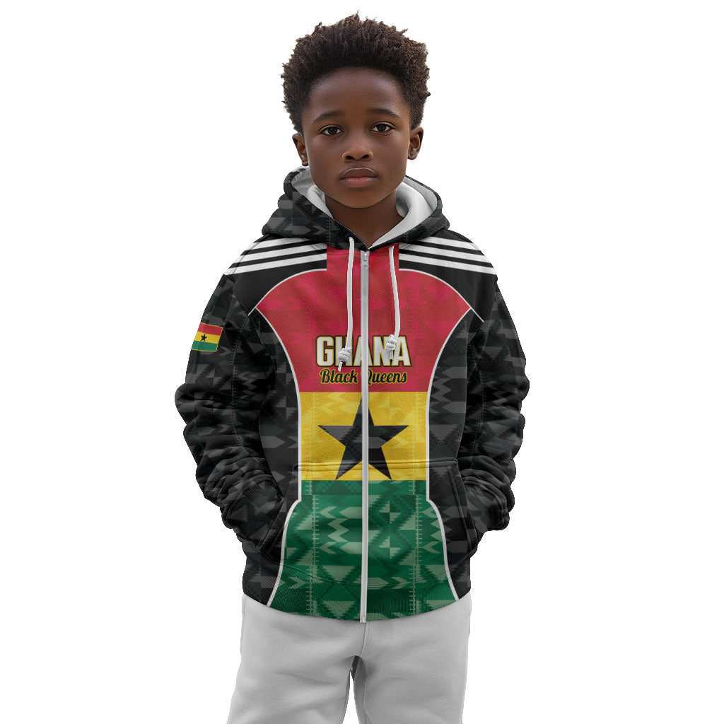 Ghana Football Custom Kid Hoodie Go Black Queens Kente Pattern