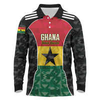 Ghana Football Custom Long Sleeve Polo Shirt Go Black Queens Kente Pattern