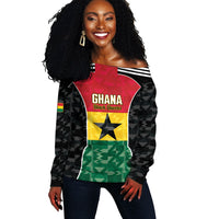Ghana Football Custom Off Shoulder Sweater Go Black Queens Kente Pattern