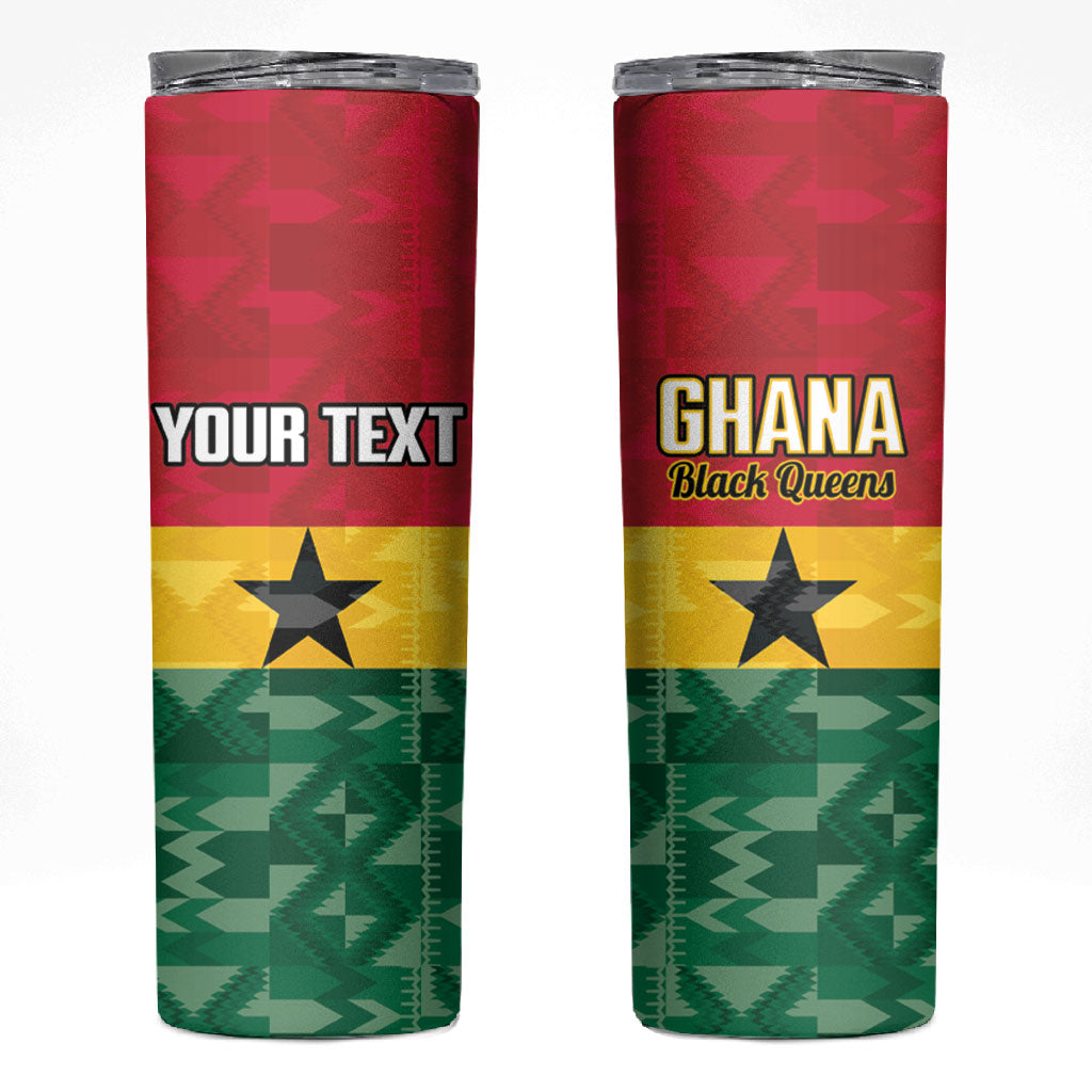 Ghana Football Custom Skinny Tumbler Go Black Queens Kente Pattern