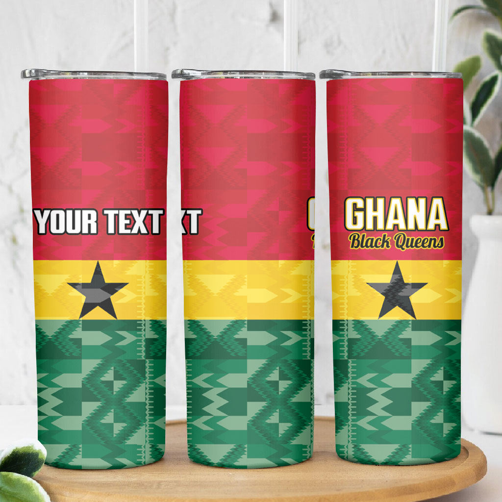 Ghana Football Custom Skinny Tumbler Go Black Queens Kente Pattern
