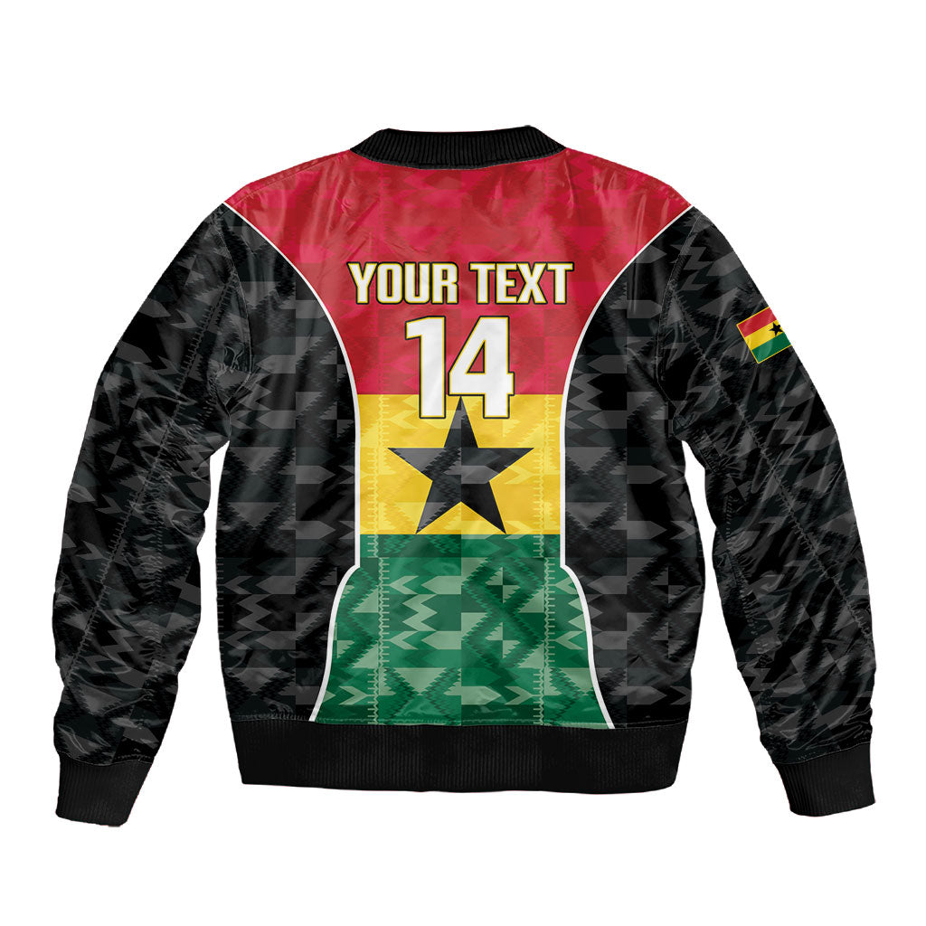Ghana Football Custom Sleeve Zip Bomber Jacket Go Black Queens Kente Pattern