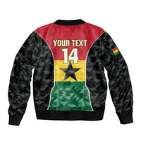 Ghana Football Custom Sleeve Zip Bomber Jacket Go Black Queens Kente Pattern