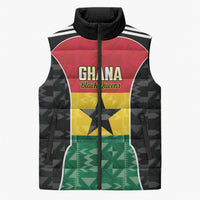 Ghana Football Custom Sleeveless Puffer Jacket Go Black Queens Kente Pattern