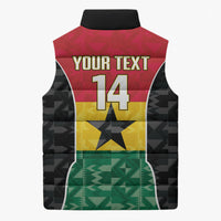 Ghana Football Custom Sleeveless Puffer Jacket Go Black Queens Kente Pattern