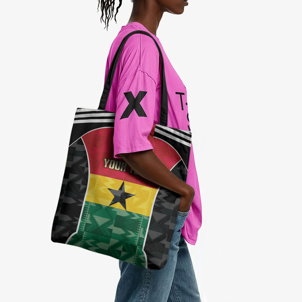Ghana Football Custom Tote Bag Go Black Queens Kente Pattern