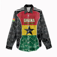 Ghana Football Custom Women Casual Shirt Go Black Queens Kente Pattern