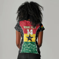 Ghana Football Custom Women V-Neck T-Shirt Go Black Queens Kente Pattern