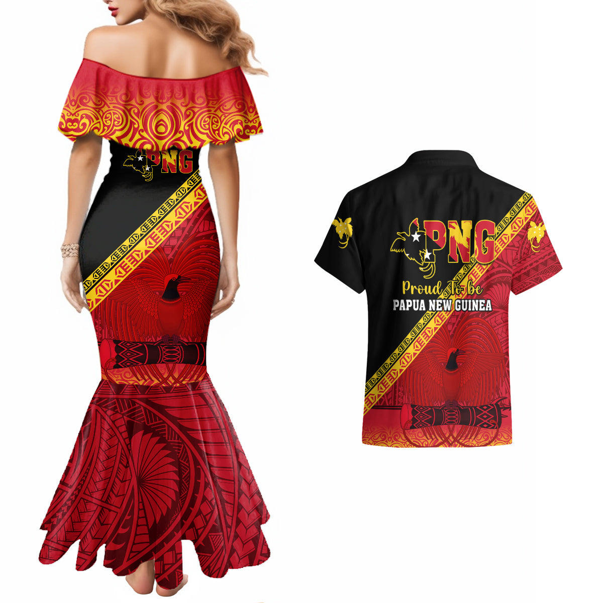 Papua New Guinea Couples Matching Mermaid Dress and Hawaiian Shirt Independen Stet bilong Papua Niugini Unique Version - Wonder Print Shop