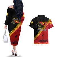 Papua New Guinea Couples Matching Off The Shoulder Long Sleeve Dress and Hawaiian Shirt Independen Stet bilong Papua Niugini Unique Version - Wonder Print Shop