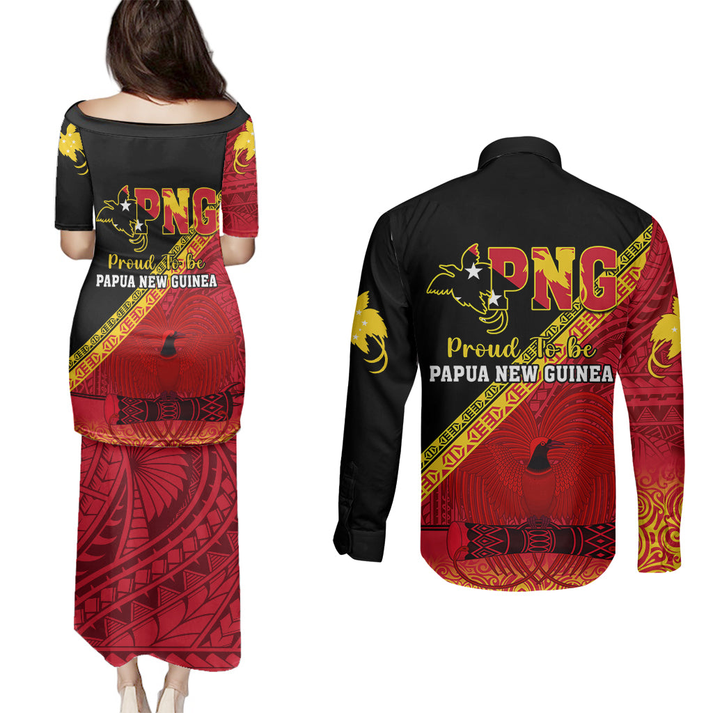 Papua New Guinea Couples Matching Puletasi Dress and Long Sleeve Button Shirts Independen Stet bilong Papua Niugini Unique Version - Wonder Print Shop