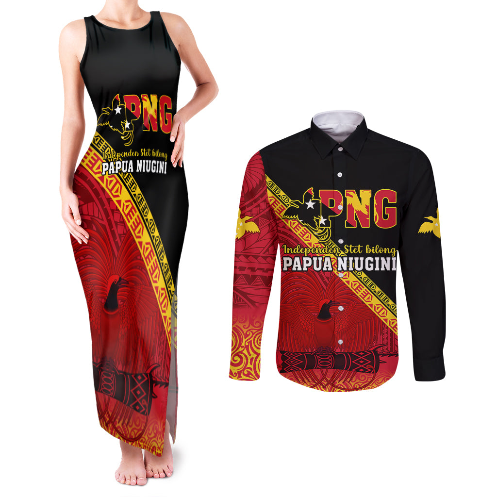 Papua New Guinea Couples Matching Tank Maxi Dress and Long Sleeve Button Shirts Independen Stet bilong Papua Niugini Unique Version - Wonder Print Shop