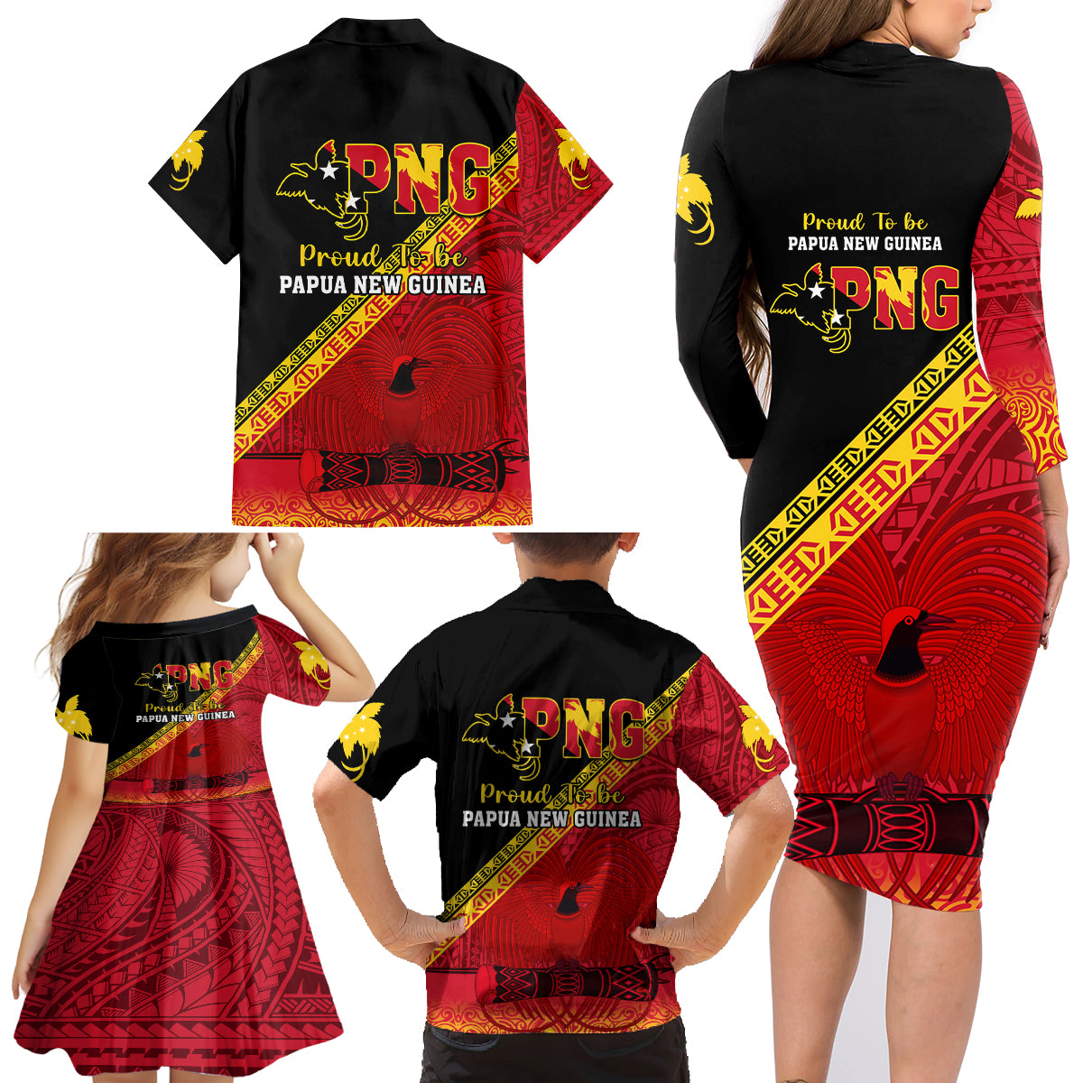 Papua New Guinea Family Matching Long Sleeve Bodycon Dress and Hawaiian Shirt Independen Stet bilong Papua Niugini Unique Version - Wonder Print Shop