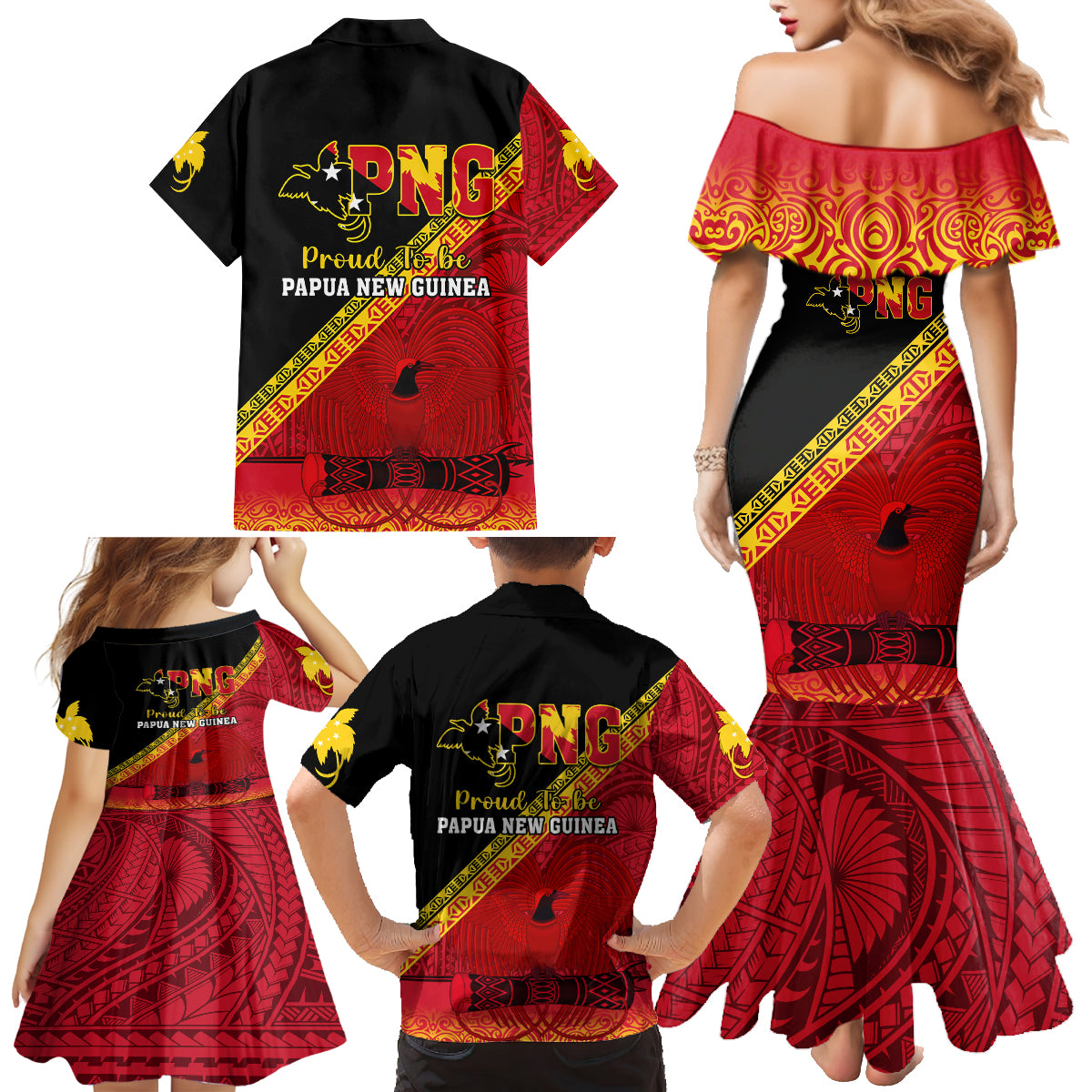 Papua New Guinea Family Matching Mermaid Dress and Hawaiian Shirt Independen Stet bilong Papua Niugini Unique Version - Wonder Print Shop