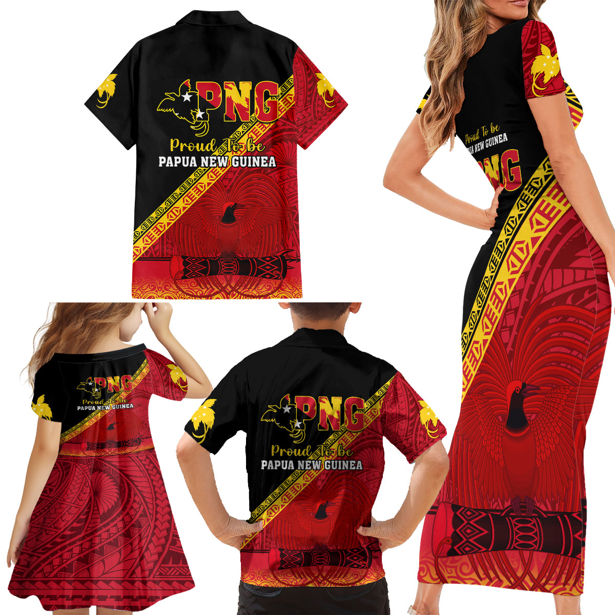 Papua New Guinea Family Matching Short Sleeve Bodycon Dress and Hawaiian Shirt Independen Stet bilong Papua Niugini Unique Version - Wonder Print Shop