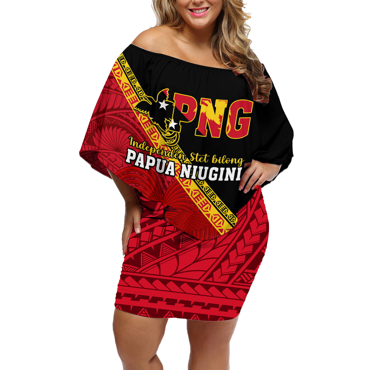 Papua New Guinea Off Shoulder Short Dress Independen Stet bilong Papua Niugini Unique Version - Wonder Print Shop