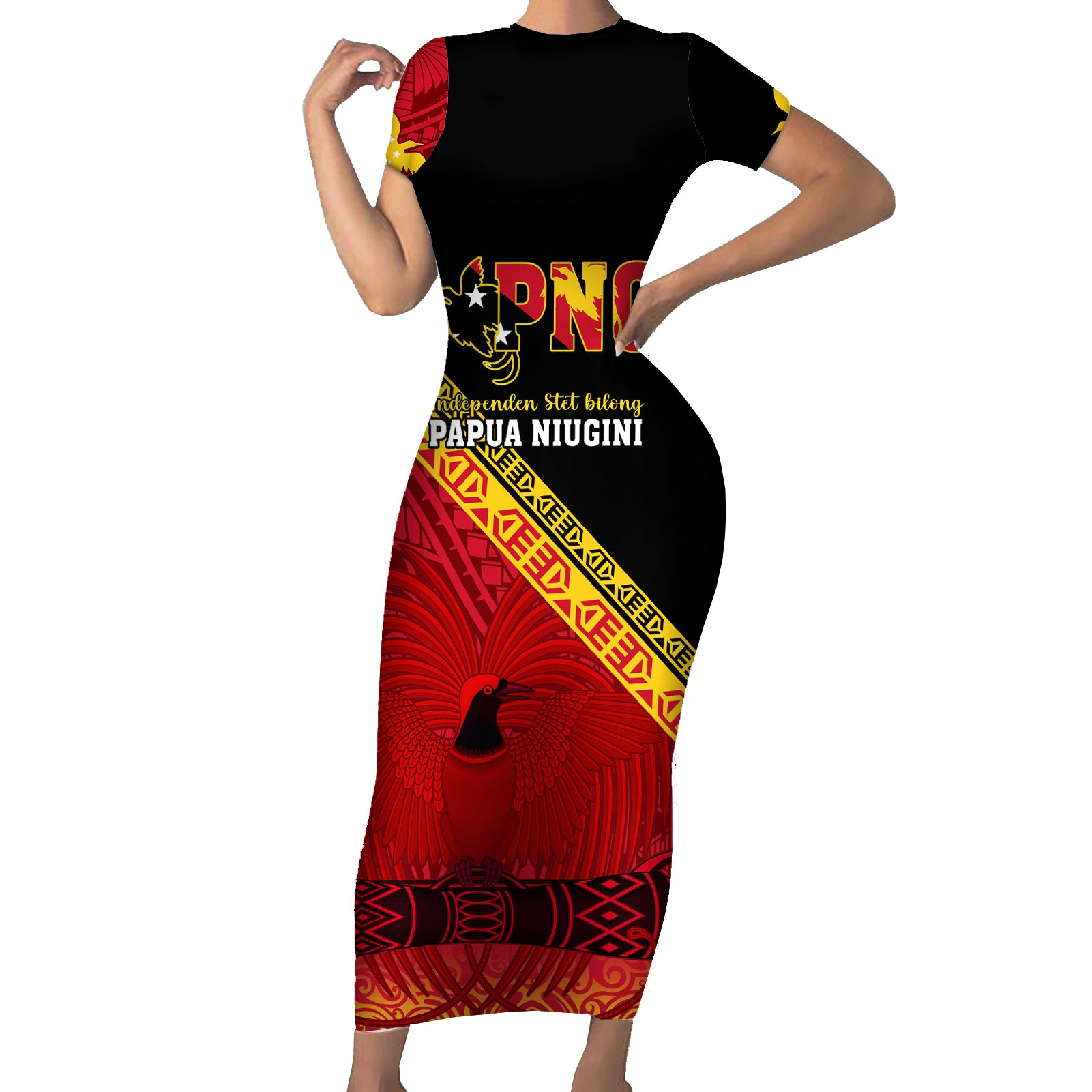 Papua New Guinea Short Sleeve Bodycon Dress Independen Stet bilong Papua Niugini Unique Version - Wonder Print Shop