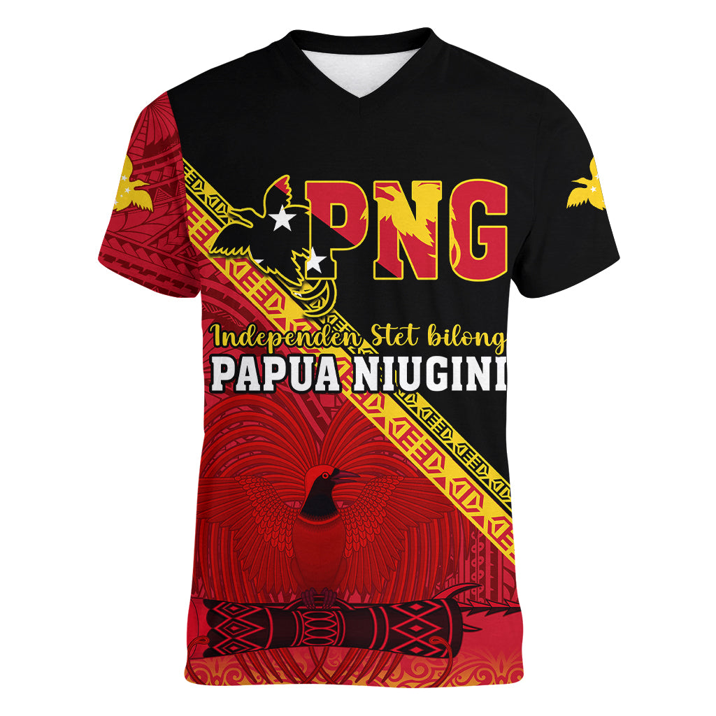 Papua New Guinea Women V Neck T Shirt Independen Stet bilong Papua Niugini Unique Version - Wonder Print Shop