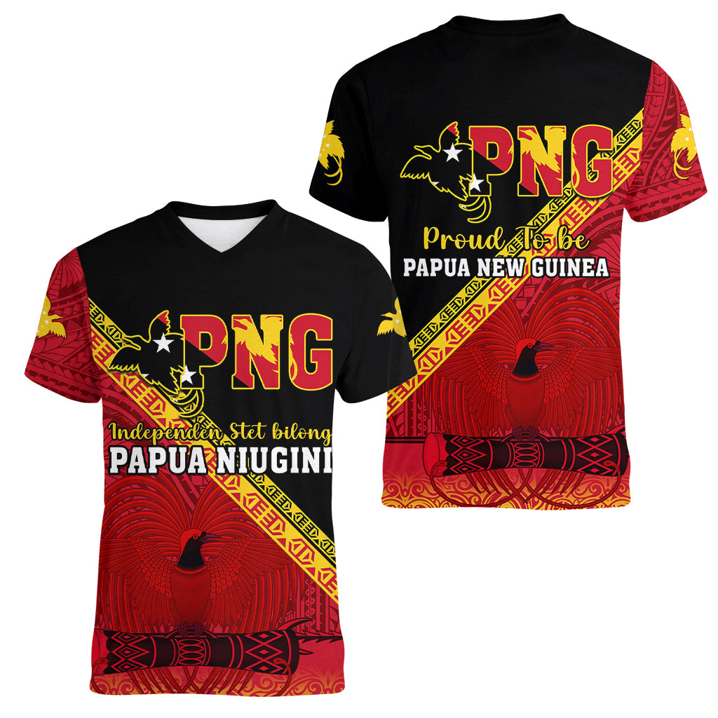 Papua New Guinea Women V Neck T Shirt Independen Stet bilong Papua Niugini Unique Version - Wonder Print Shop