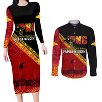 Presonalised Papua New Guinea Couples Matching Long Sleeve Bodycon Dress and Long Sleeve Button Shirts Independen Stet bilong Papua Niugini Unique Version - Wonder Print Shop