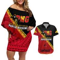 Presonalised Papua New Guinea Couples Matching Off Shoulder Short Dress and Hawaiian Shirt Independen Stet bilong Papua Niugini Unique Version - Wonder Print Shop