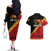 Presonalised Papua New Guinea Couples Matching Off The Shoulder Long Sleeve Dress and Hawaiian Shirt Independen Stet bilong Papua Niugini Unique Version - Wonder Print Shop