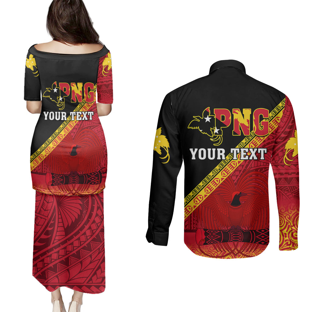 Presonalised Papua New Guinea Couples Matching Puletasi Dress and Long Sleeve Button Shirts Independen Stet bilong Papua Niugini Unique Version - Wonder Print Shop