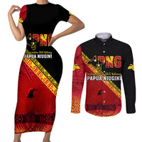 Presonalised Papua New Guinea Couples Matching Short Sleeve Bodycon Dress and Long Sleeve Button Shirts Independen Stet bilong Papua Niugini Unique Version - Wonder Print Shop