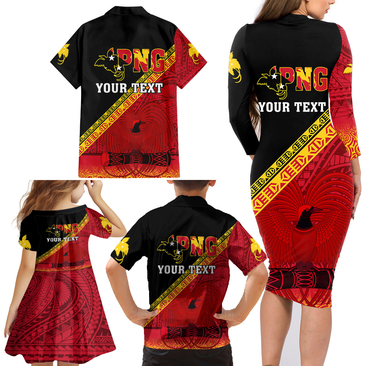 Presonalised Papua New Guinea Family Matching Long Sleeve Bodycon Dress and Hawaiian Shirt Independen Stet bilong Papua Niugini Unique Version - Wonder Print Shop