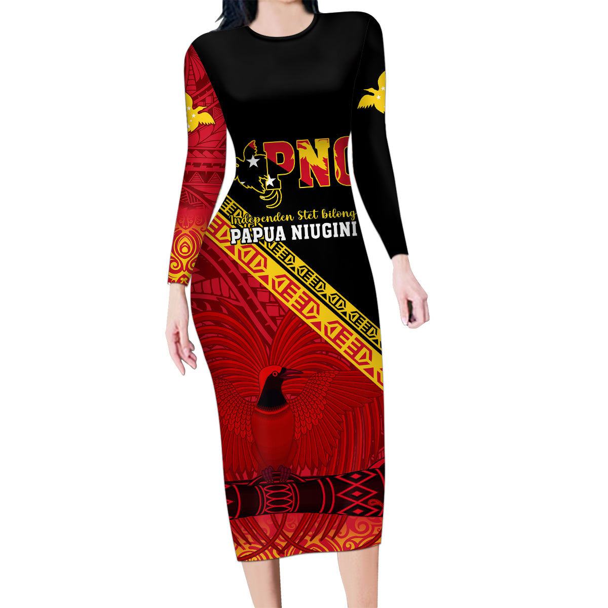 Presonalised Papua New Guinea Family Matching Long Sleeve Bodycon Dress and Hawaiian Shirt Independen Stet bilong Papua Niugini Unique Version - Wonder Print Shop