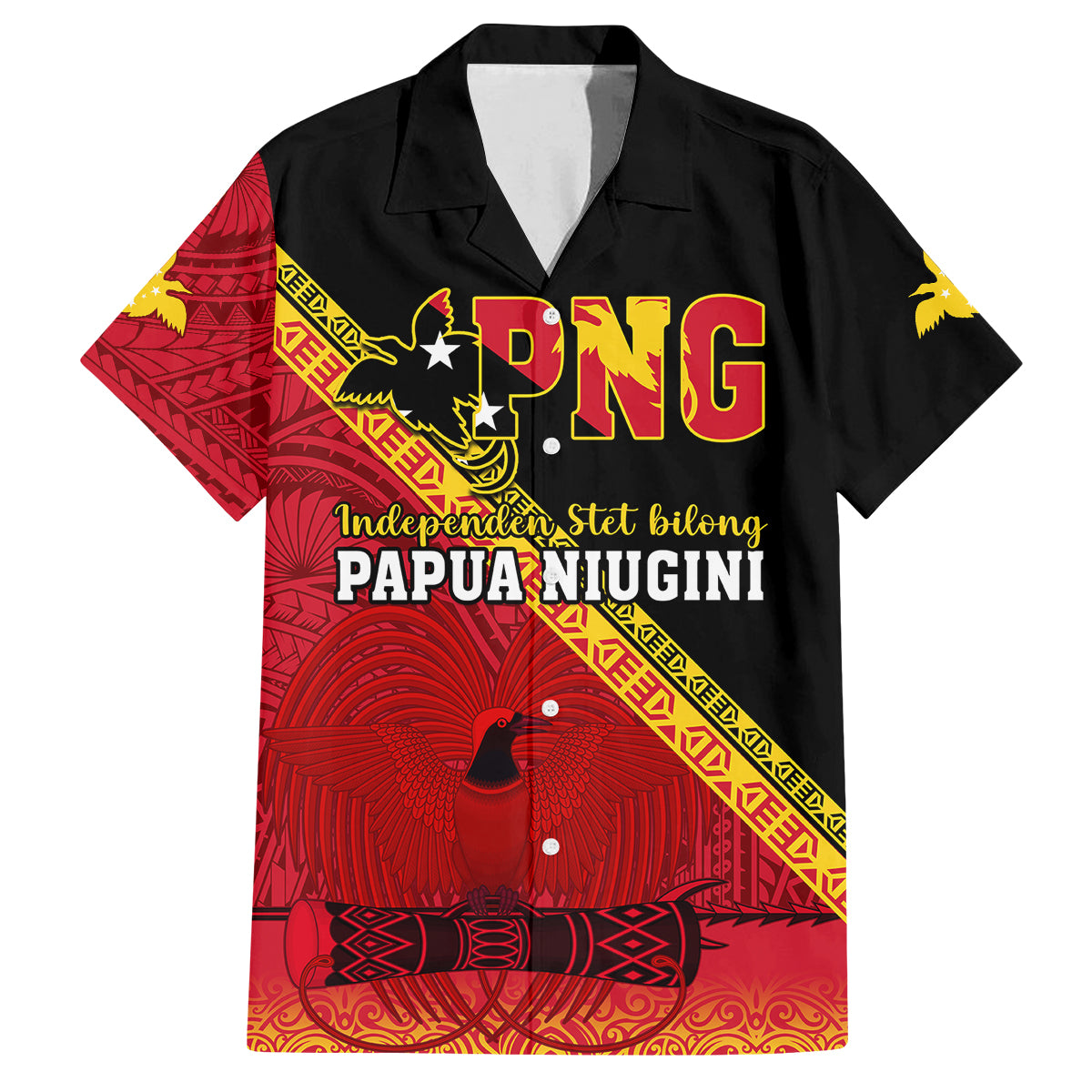 Presonalised Papua New Guinea Family Matching Off Shoulder Short Dress and Hawaiian Shirt Independen Stet bilong Papua Niugini Unique Version - Wonder Print Shop