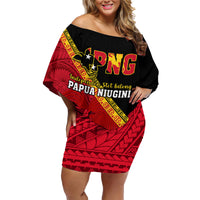 Presonalised Papua New Guinea Family Matching Off Shoulder Short Dress and Hawaiian Shirt Independen Stet bilong Papua Niugini Unique Version - Wonder Print Shop