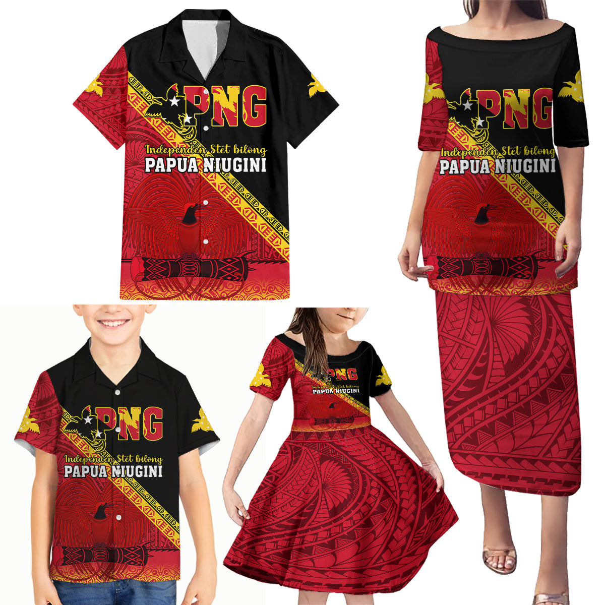 Presonalised Papua New Guinea Family Matching Puletasi Dress and Hawaiian Shirt Independen Stet bilong Papua Niugini Unique Version - Wonder Print Shop