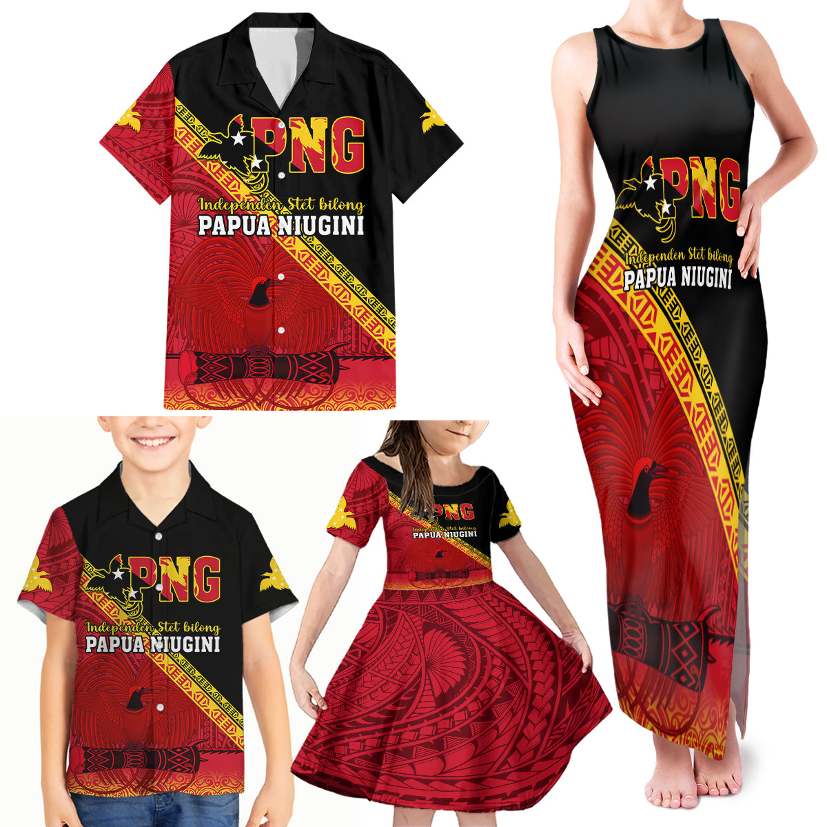 Presonalised Papua New Guinea Family Matching Tank Maxi Dress and Hawaiian Shirt Independen Stet bilong Papua Niugini Unique Version - Wonder Print Shop