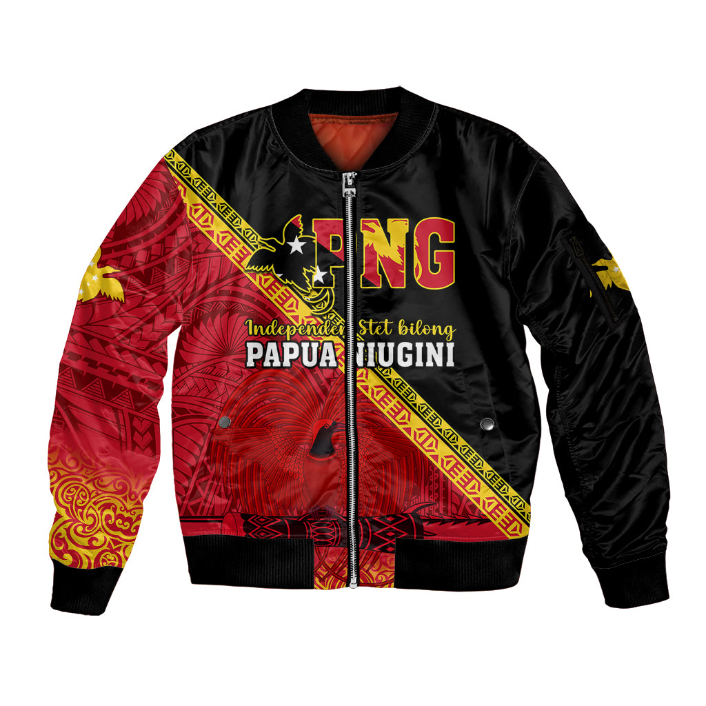 Presonalised Papua New Guinea Sleeve Zip Bomber Jacket Independen Stet bilong Papua Niugini Unique Version - Wonder Print Shop