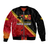 Presonalised Papua New Guinea Sleeve Zip Bomber Jacket Independen Stet bilong Papua Niugini Unique Version - Wonder Print Shop