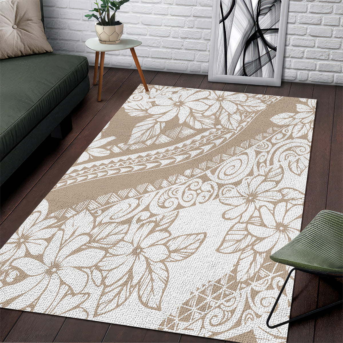 Polynesia Area Rug Polynesian Tropical Flowers Begie Pastel Vibes - Wonder Print Shop