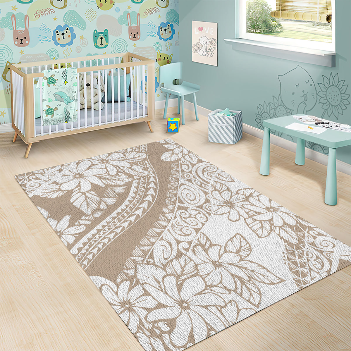 Polynesia Area Rug Polynesian Tropical Flowers Begie Pastel Vibes - Wonder Print Shop